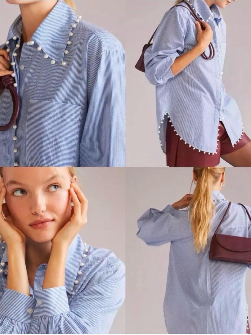 Anthropologie Mememe Pearl-Trim Blue Striped Oversized Tunic. Size S.